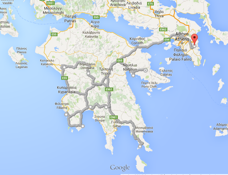 Rejsebeskrivelse Peloponnese rundt