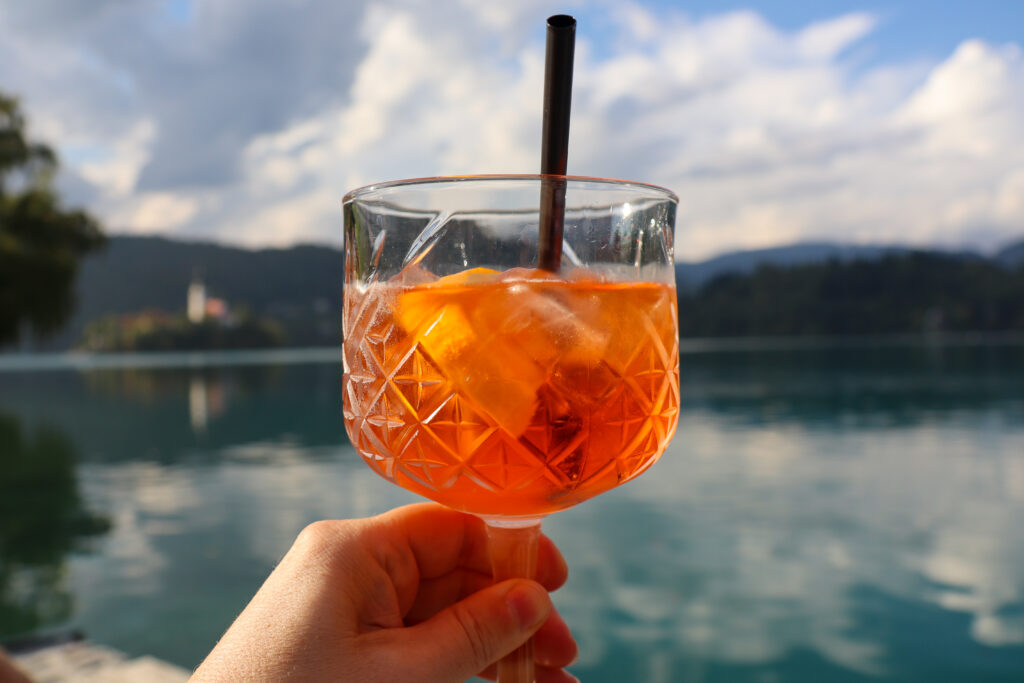 Apperol spritz by Lake Bled